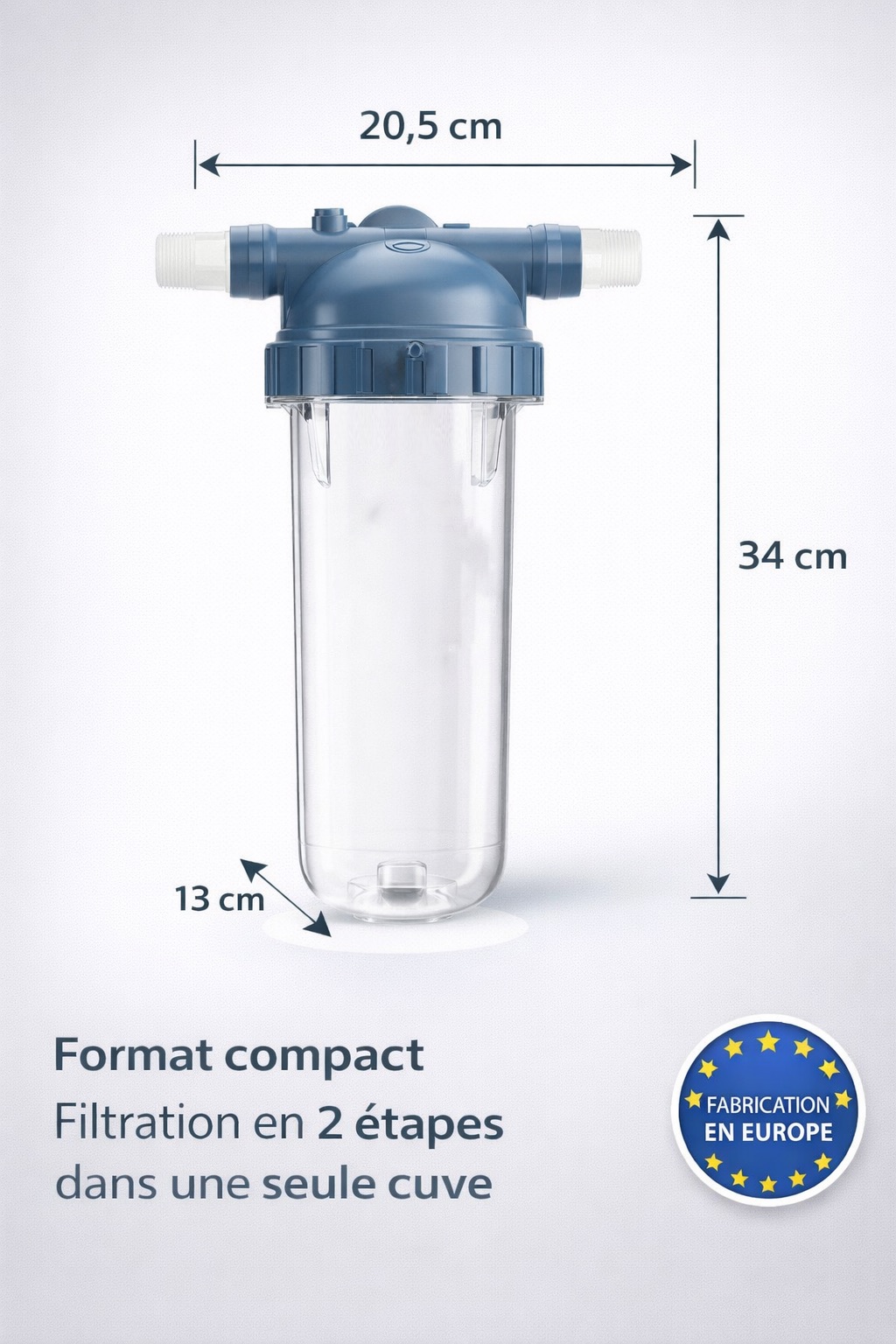 Abmessungen des kompakten 2-Stufen-Wasserfilters